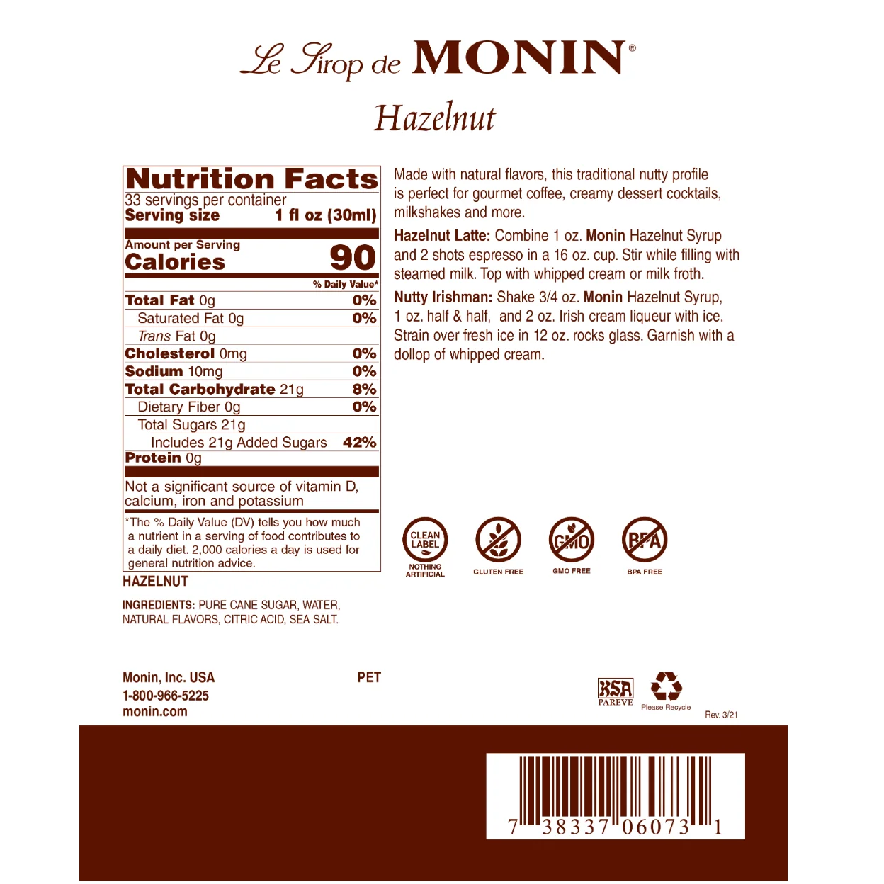 Monin Hazelnut Syrup - Image 2