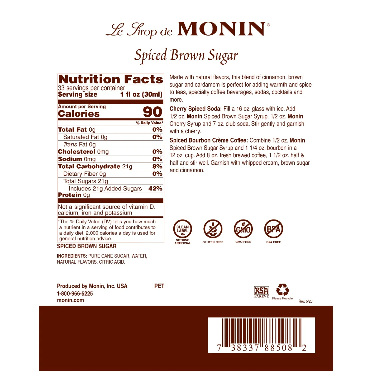 Monin Spiced Brown Sugar Syrup - Image 2